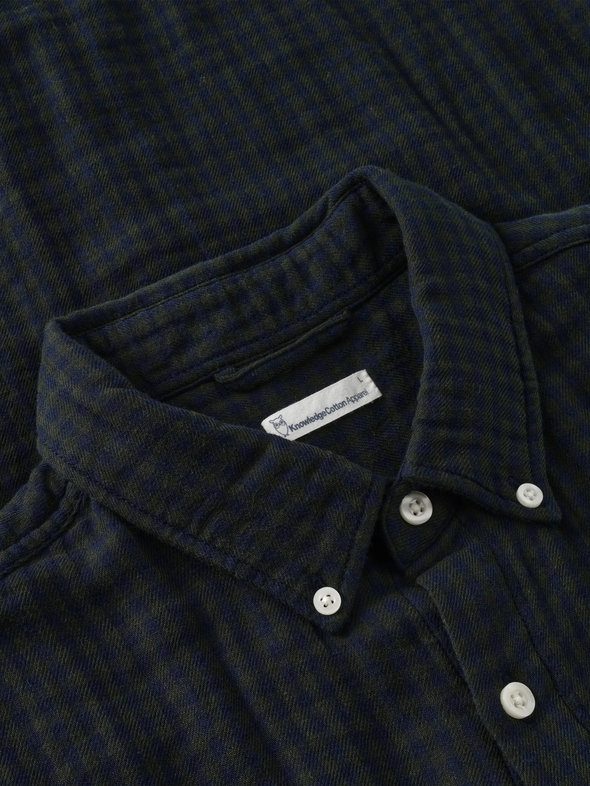Regular fit double layer checkered shirt - Green check Knowledge Cotton