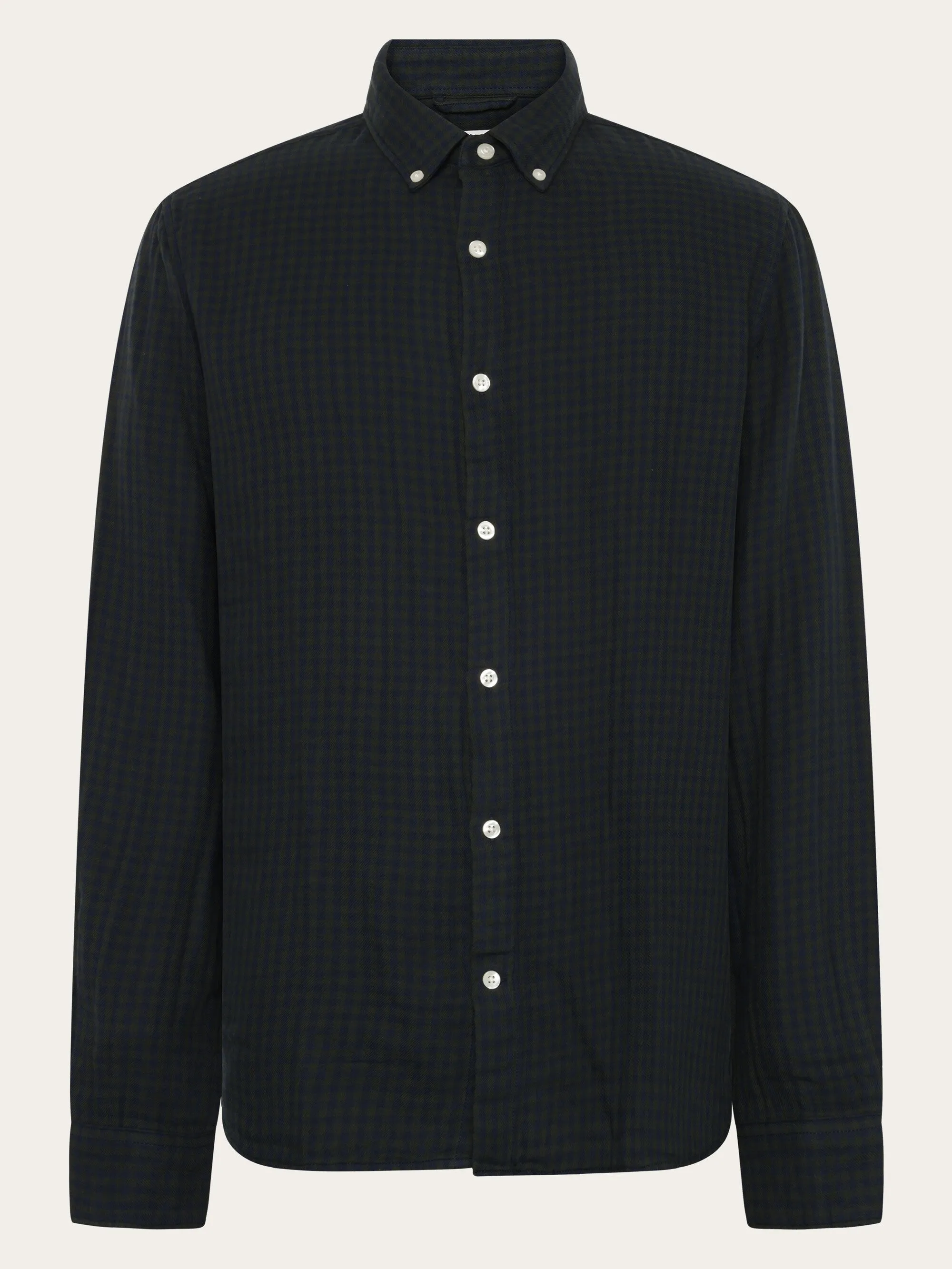Regular fit double layer checkered shirt - Green check Knowledge Cotton