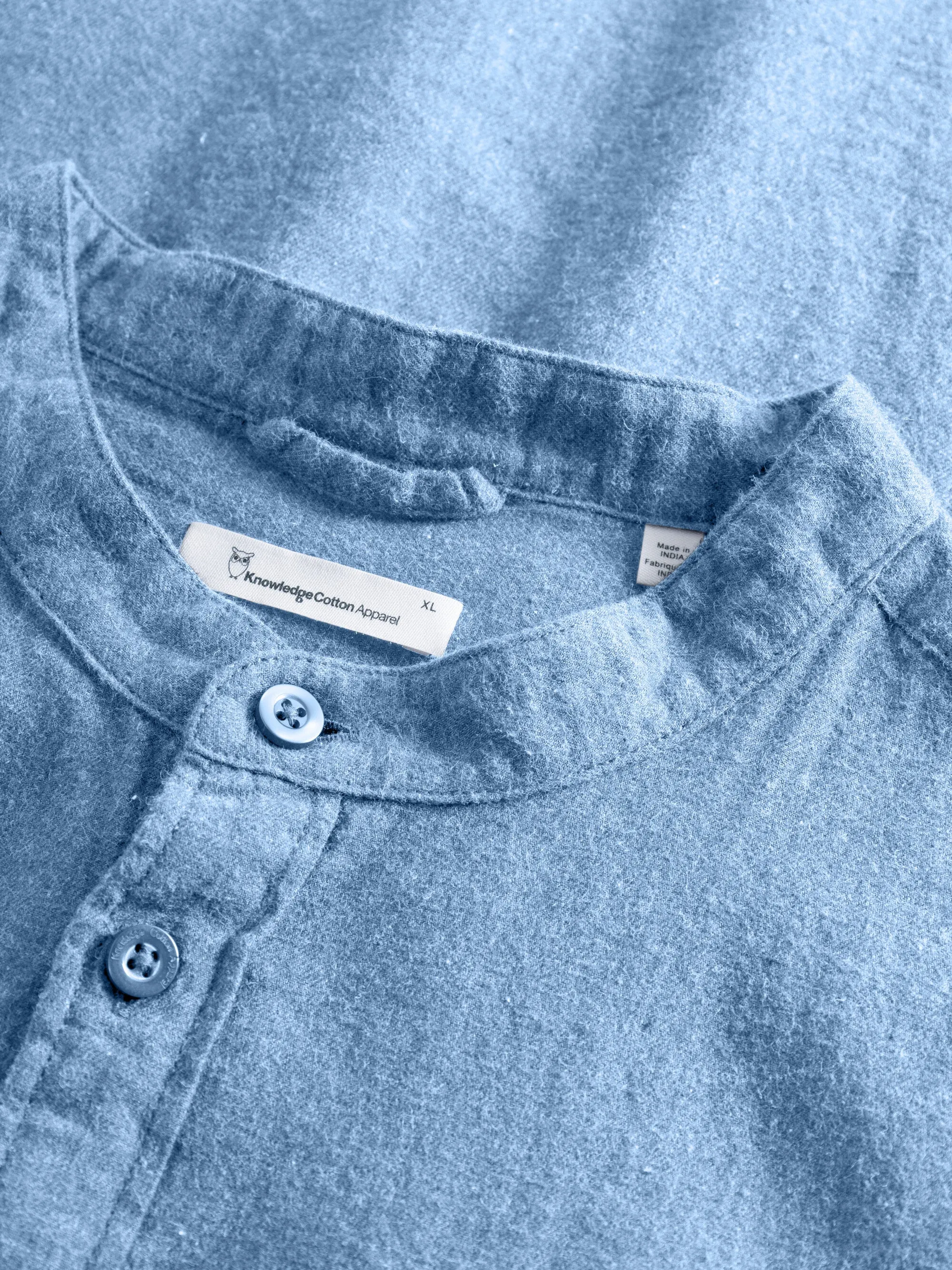 Regular fit melang flannel stand collar shirt - Dark Denim Knowledge Cotton