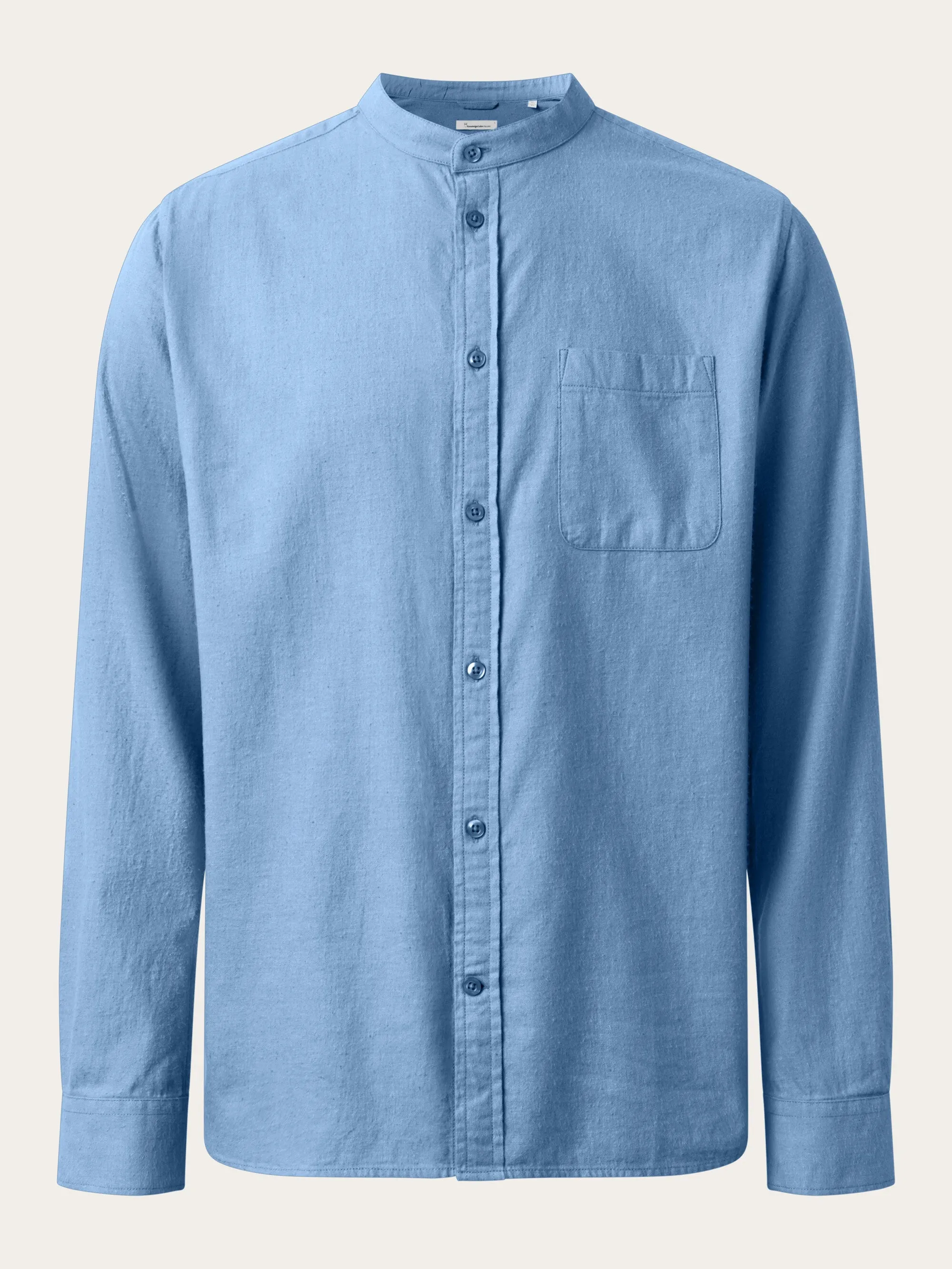 Regular fit melang flannel stand collar shirt - Dark Denim Knowledge Cotton
