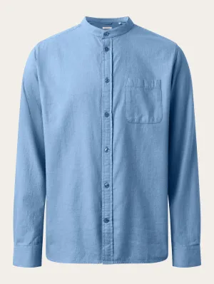 Regular fit melang flannel stand collar shirt - Dark Denim Knowledge Cotton