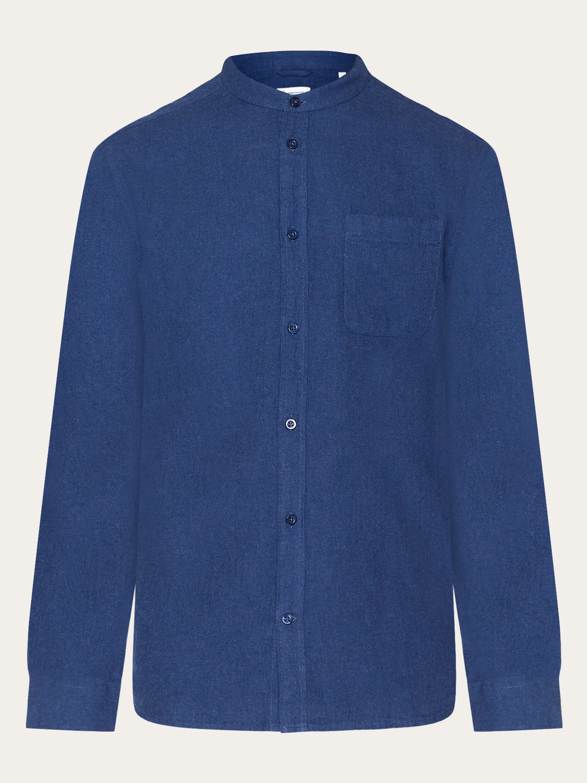 Regular fit melang flannel stand collar shirt - Estate Blue Knowledge Cotton