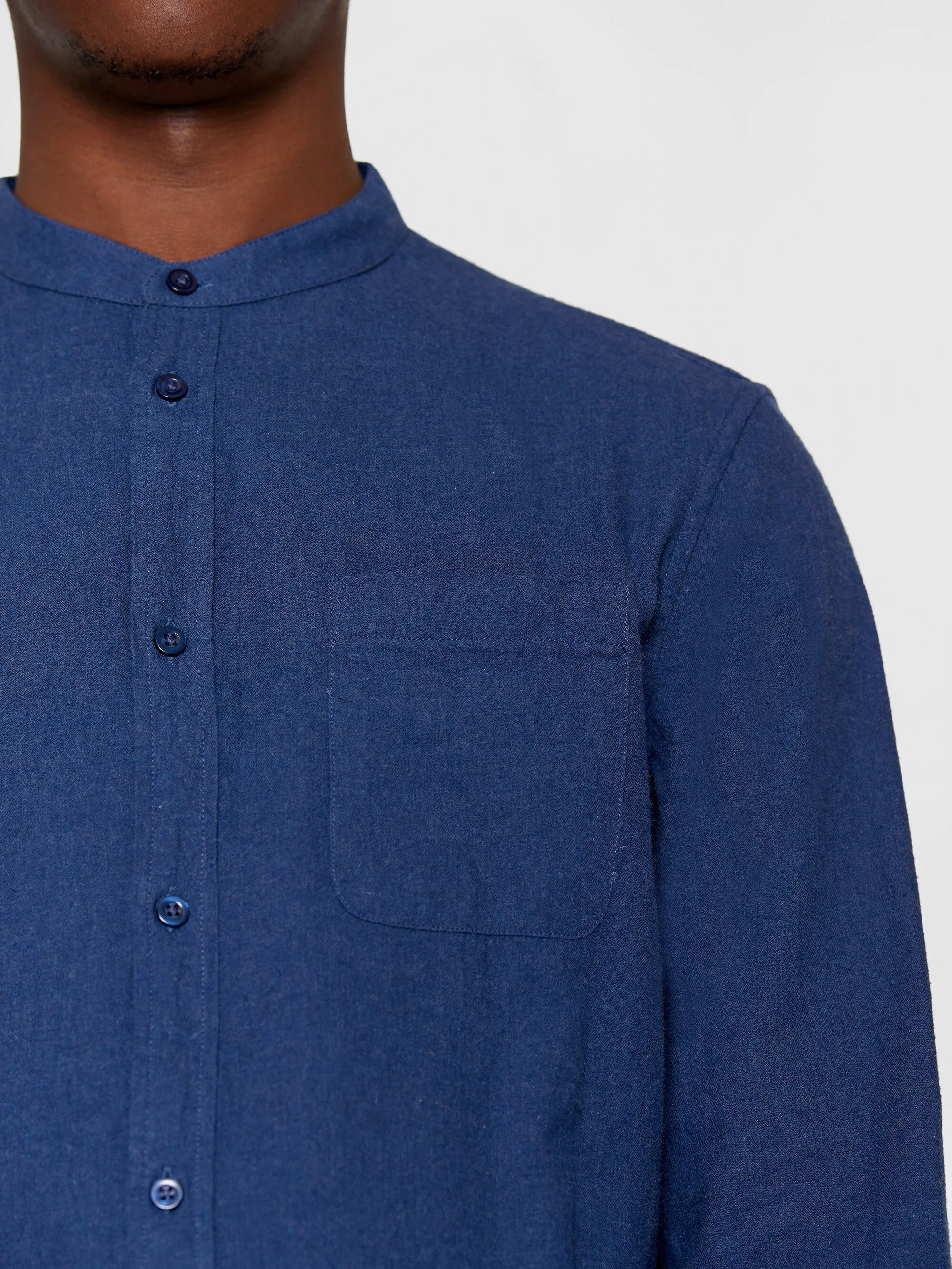 Regular fit melang flannel stand collar shirt - Estate Blue Knowledge Cotton