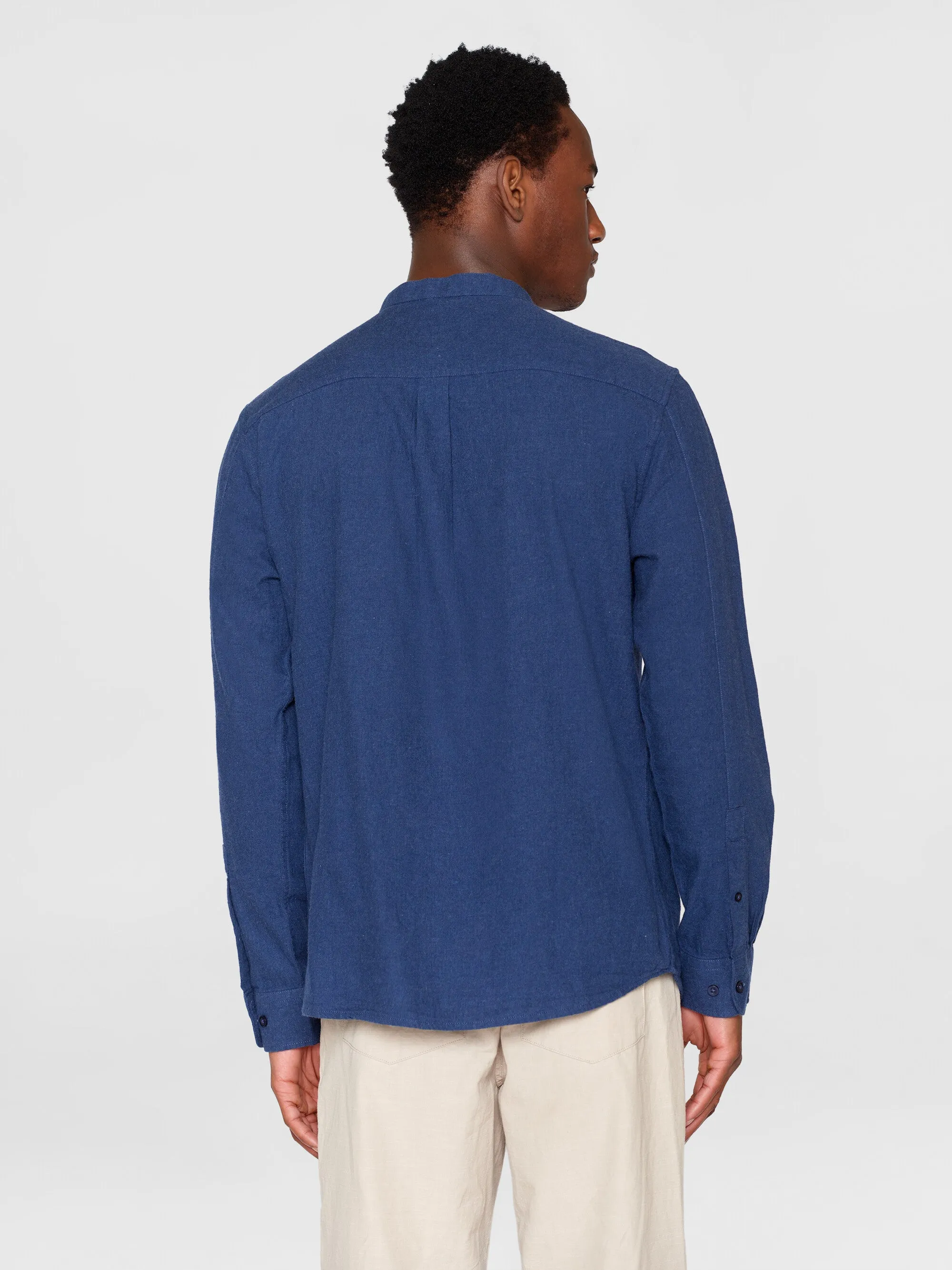 Regular fit melang flannel stand collar shirt - Estate Blue Knowledge Cotton