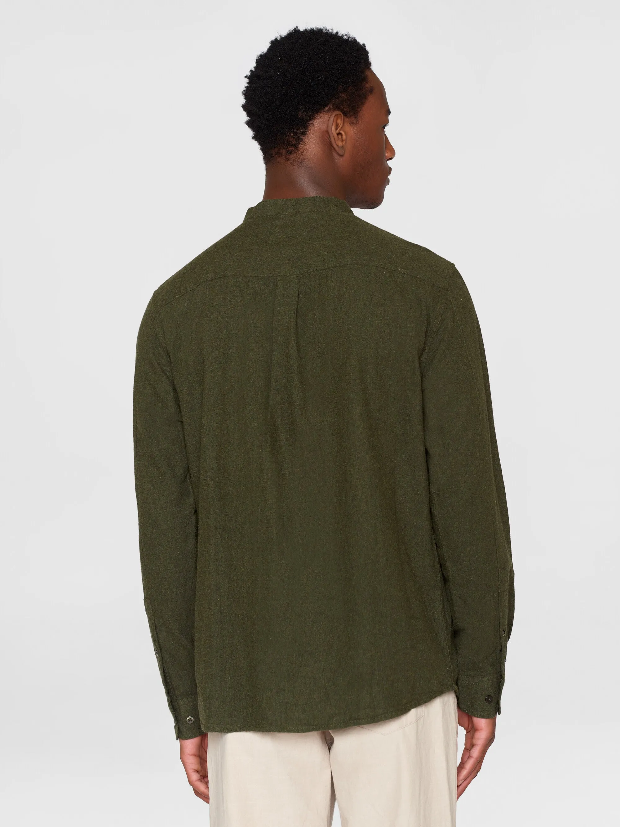 Regular fit melang flannel stand collar shirt - Forrest Night Knowledge Cotton