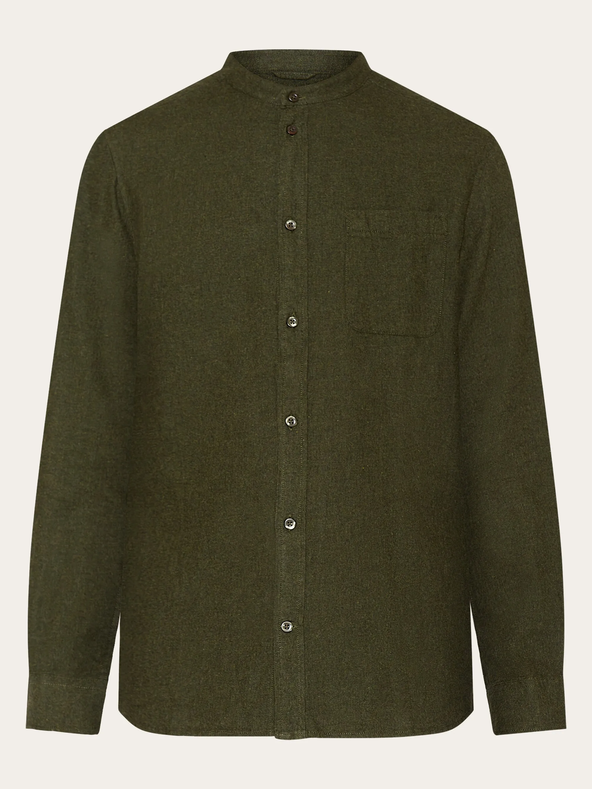 Regular fit melang flannel stand collar shirt - Forrest Night Knowledge Cotton