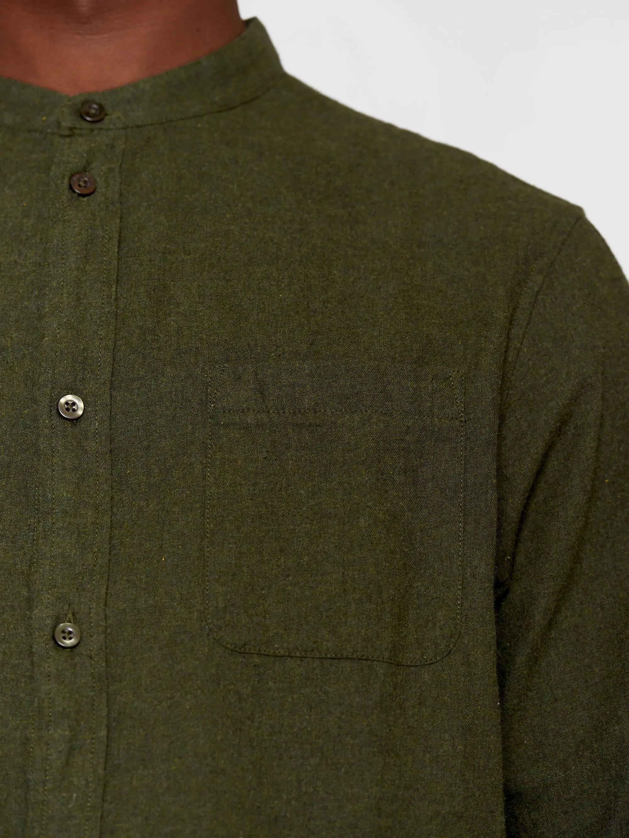Regular fit melang flannel stand collar shirt - Forrest Night Knowledge Cotton