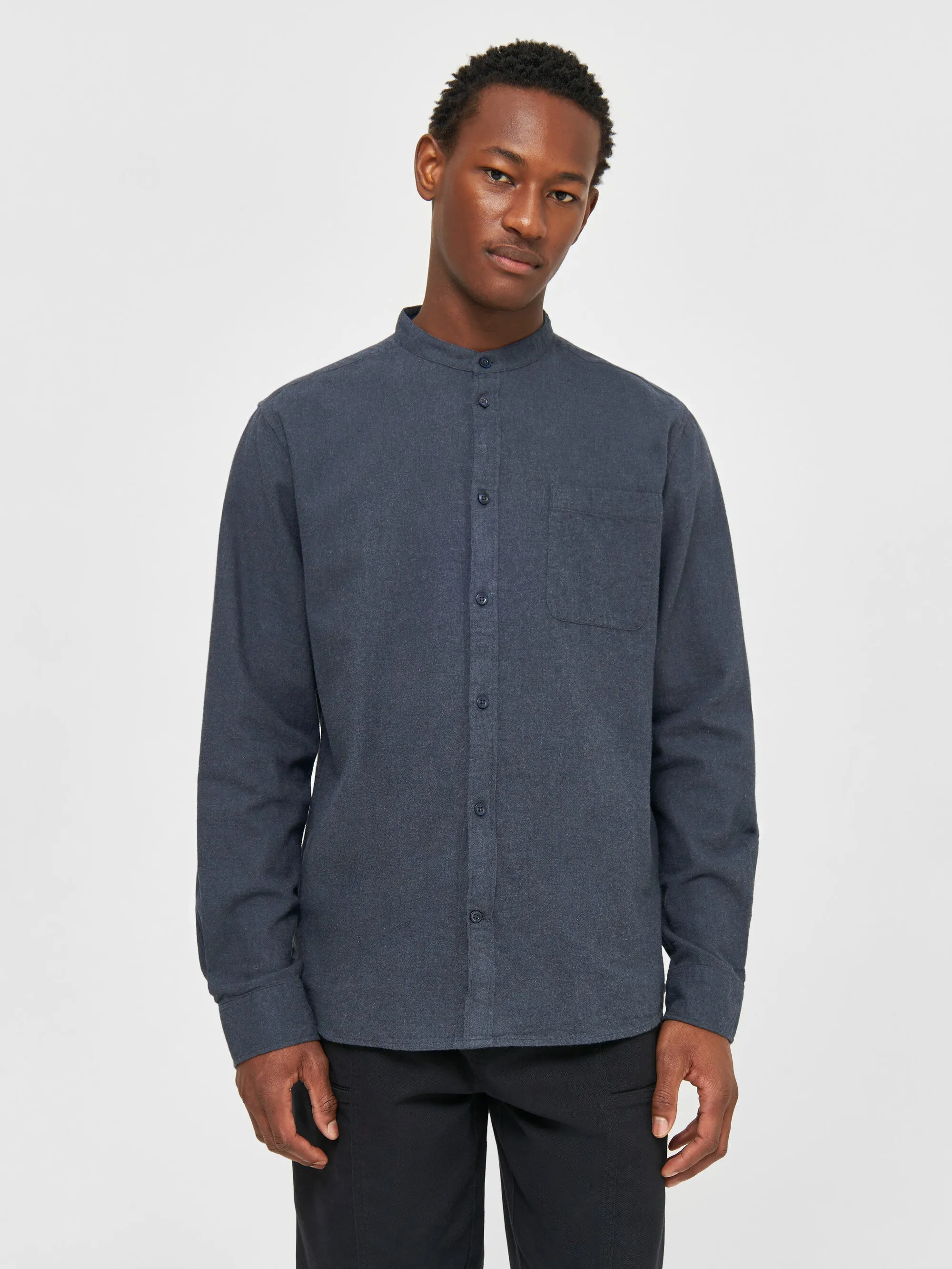 Regular fit melang flannel stand collar shirt - Total Eclipse Knowledge Cotton