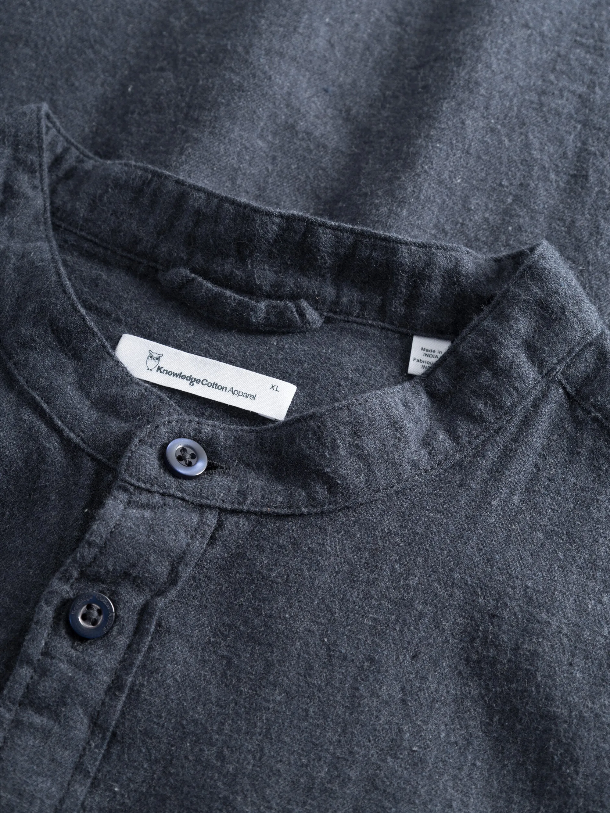 Regular fit melang flannel stand collar shirt - Total Eclipse Knowledge Cotton
