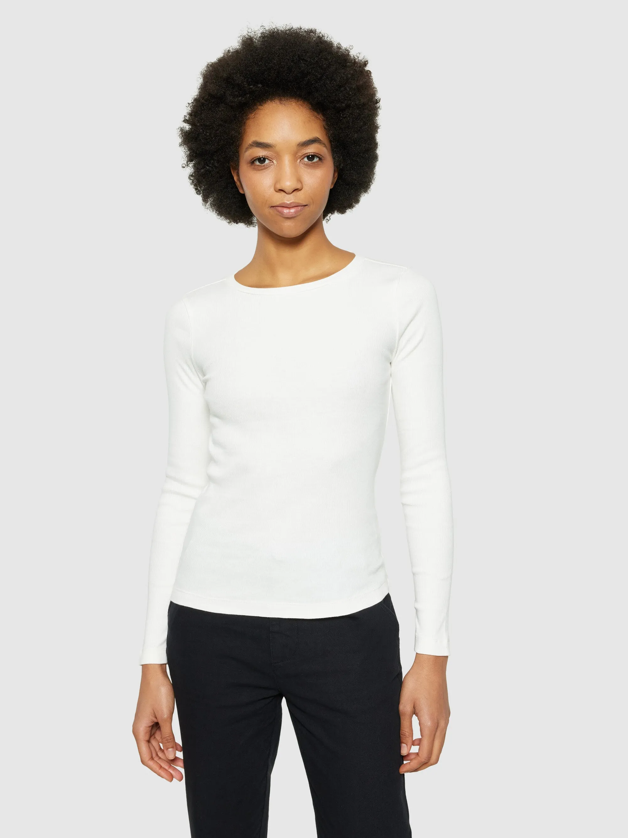 Rib Scoop neck long sleeved - Star White Knowledge Cotton