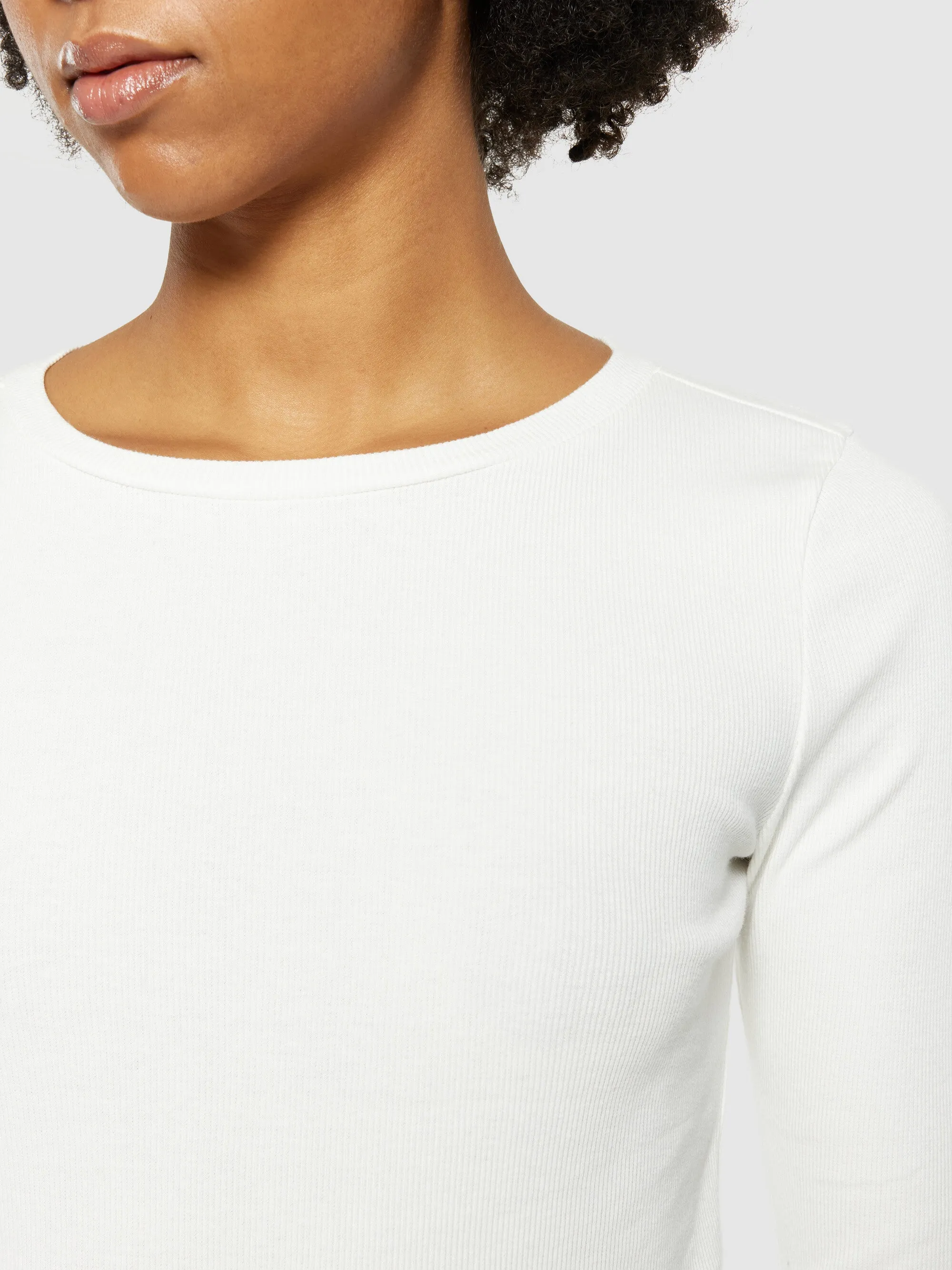 Rib Scoop neck long sleeved - Star White Knowledge Cotton