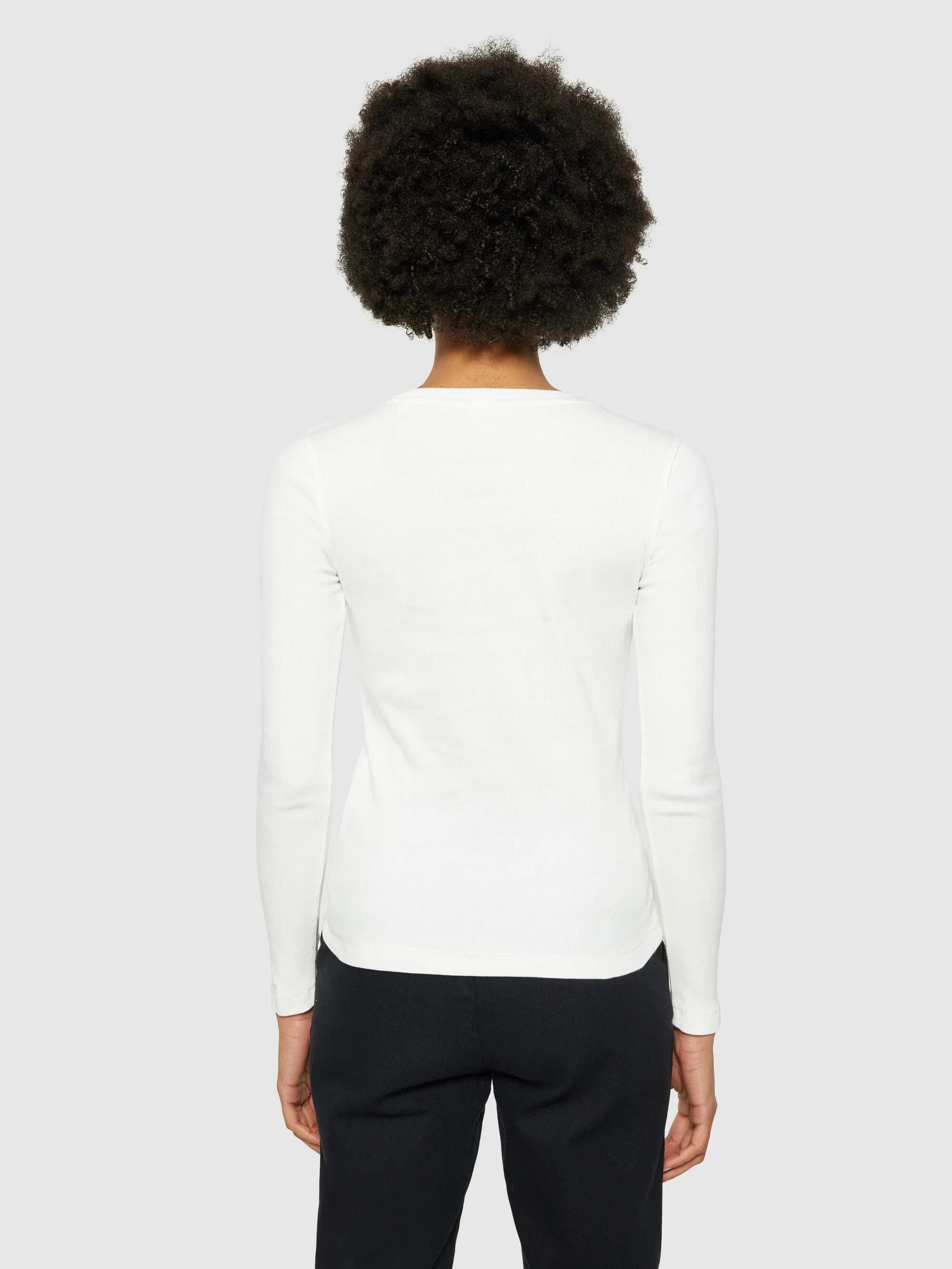 Rib Scoop neck long sleeved - Star White Knowledge Cotton