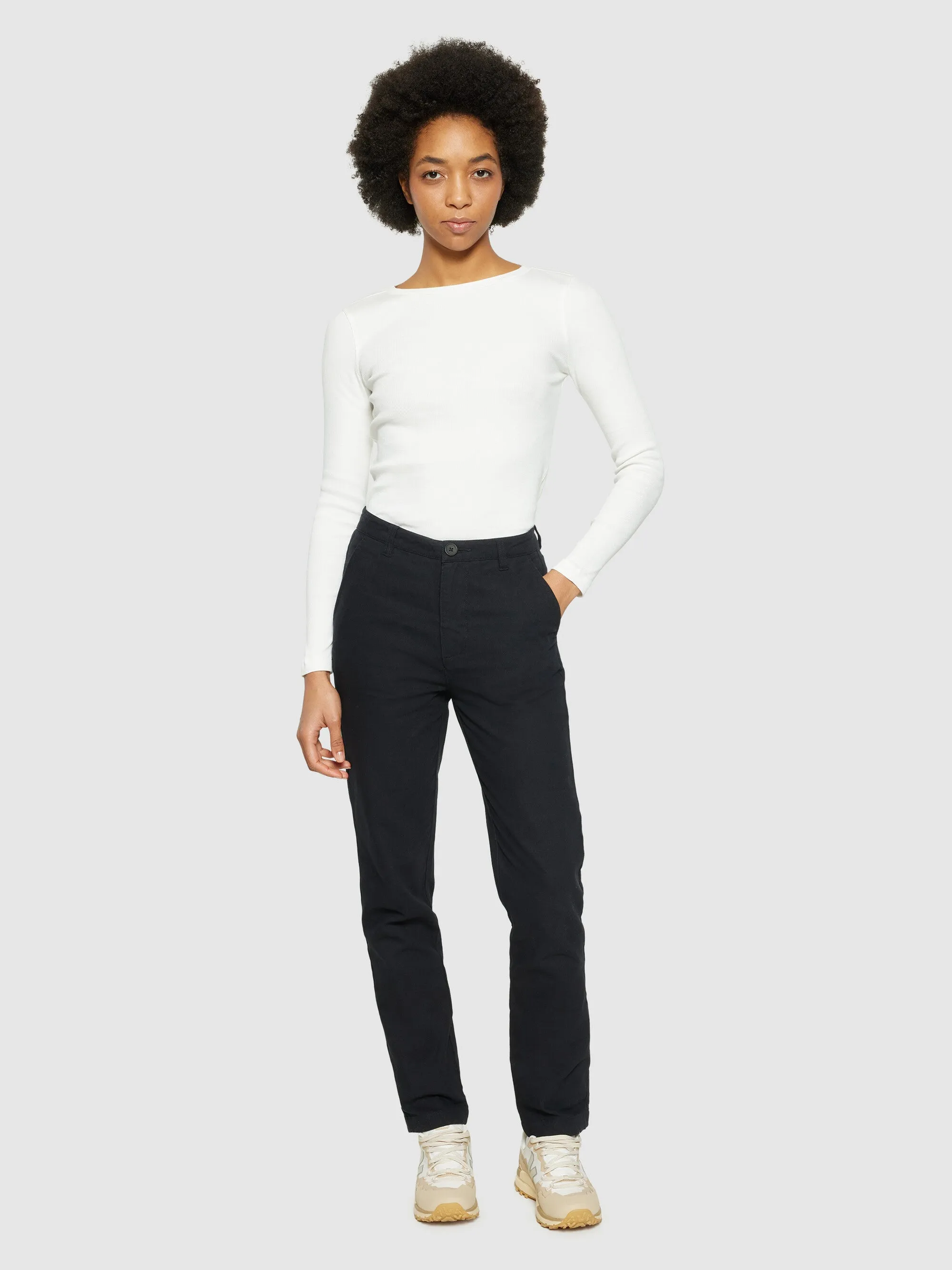 Rib Scoop neck long sleeved - Star White Knowledge Cotton