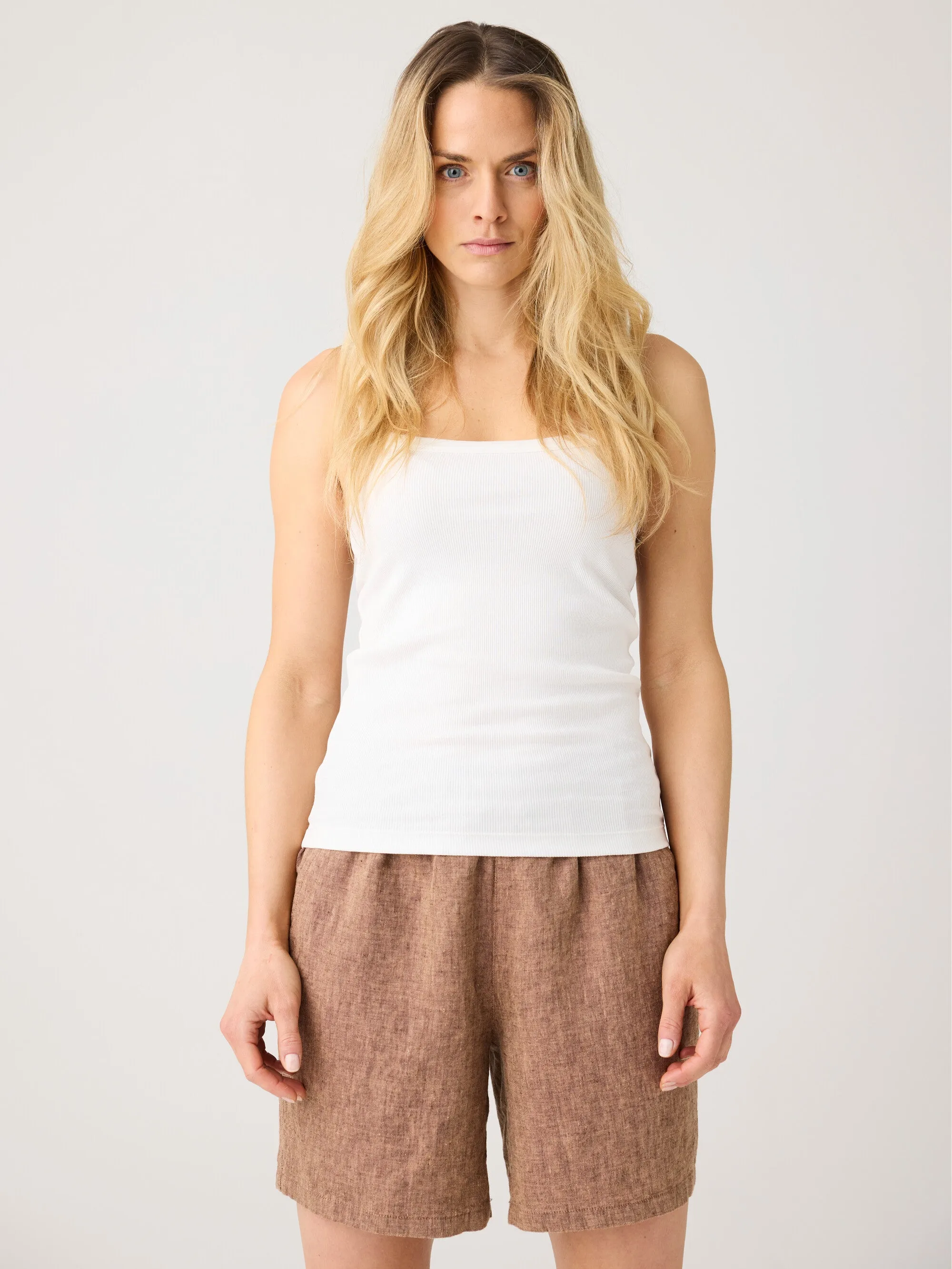 Rib strap top - Star White Knowledge Cotton