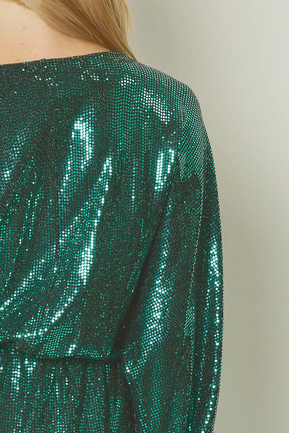 Shiny Green Metallic Long Sleeve Mini Dress Gloria Lanvin