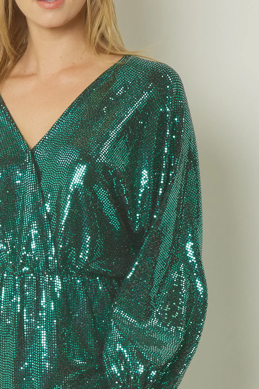 Shiny Green Metallic Long Sleeve Mini Dress Gloria Lanvin