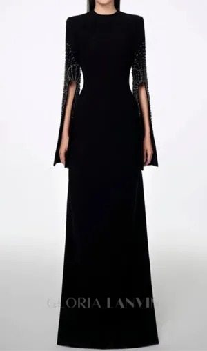 stephanie slit-sleeve bodycon maxi dress in black Gloria Lanvin
