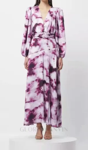 SUSANNA FUCHSIA BELTED TIE-DYED SATIN MAXI DRESS Gloria Lanvin