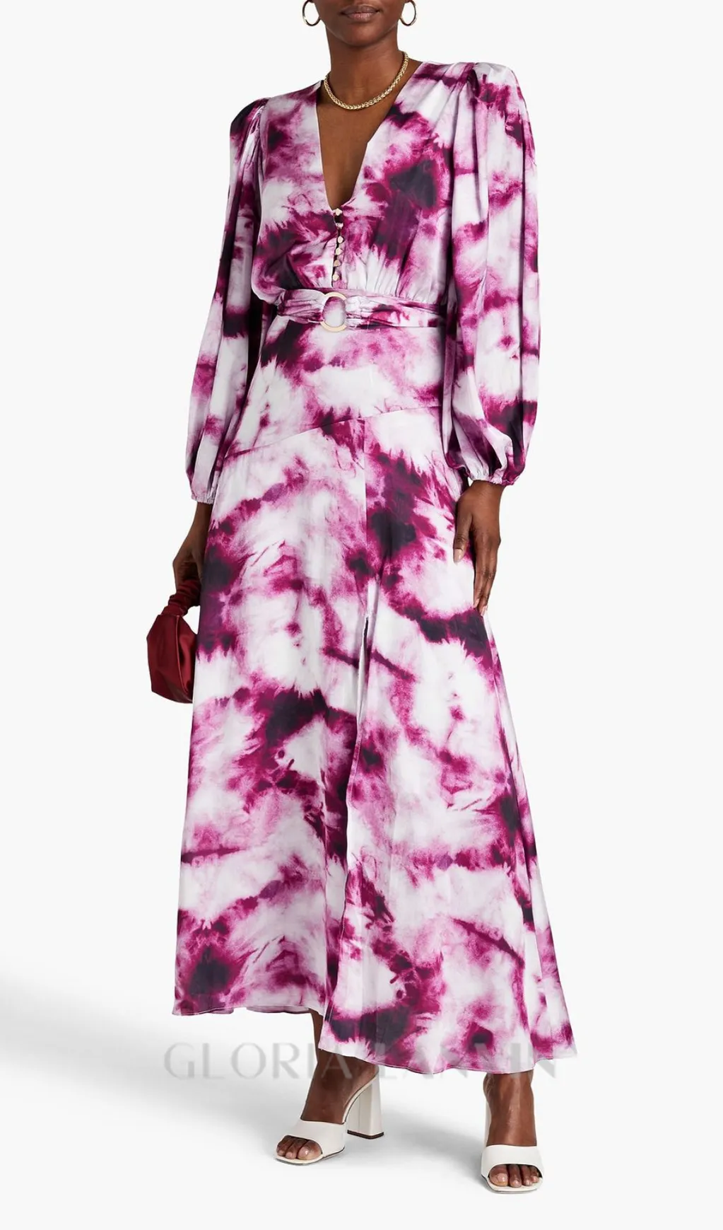 SUSANNA FUCHSIA BELTED TIE-DYED SATIN MAXI DRESS Gloria Lanvin