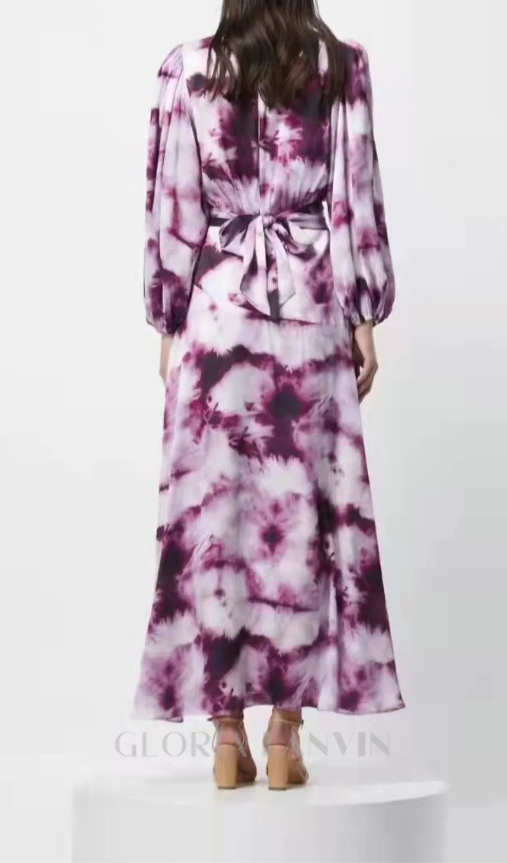SUSANNA FUCHSIA BELTED TIE-DYED SATIN MAXI DRESS Gloria Lanvin