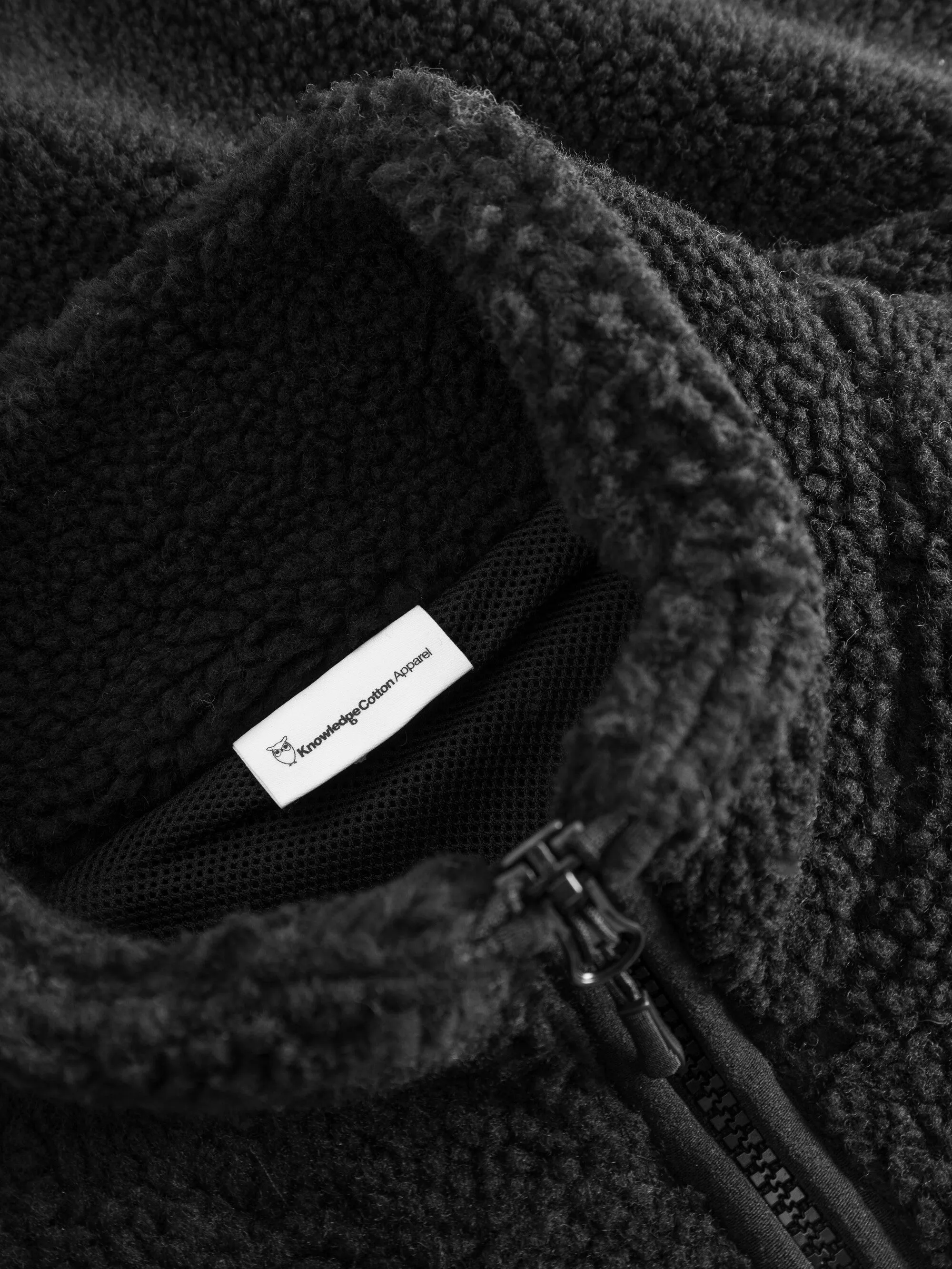 Teddy high neck zip jacket - Black Jet Knowledge Cotton