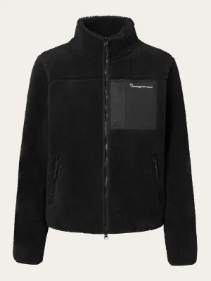 Teddy high neck zip jacket - Black Jet Knowledge Cotton
