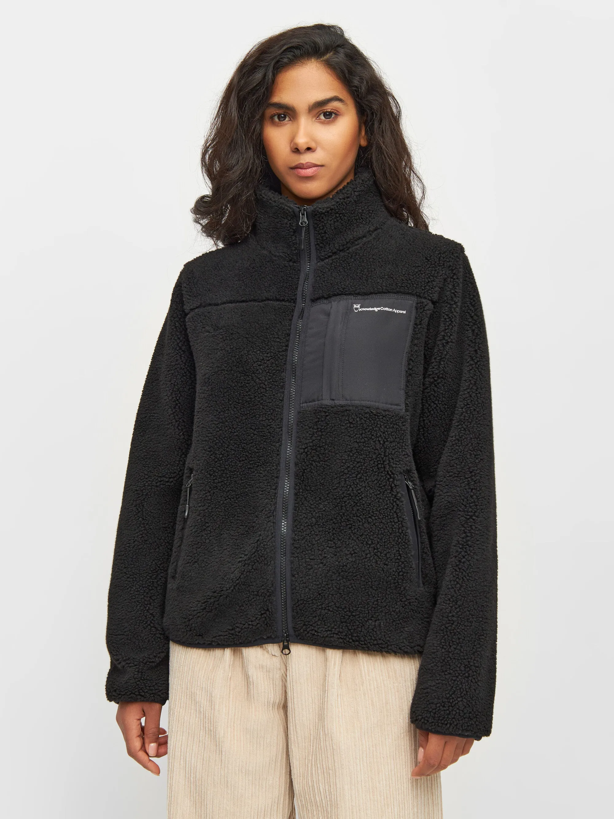 Teddy high neck zip jacket - Black Jet Knowledge Cotton