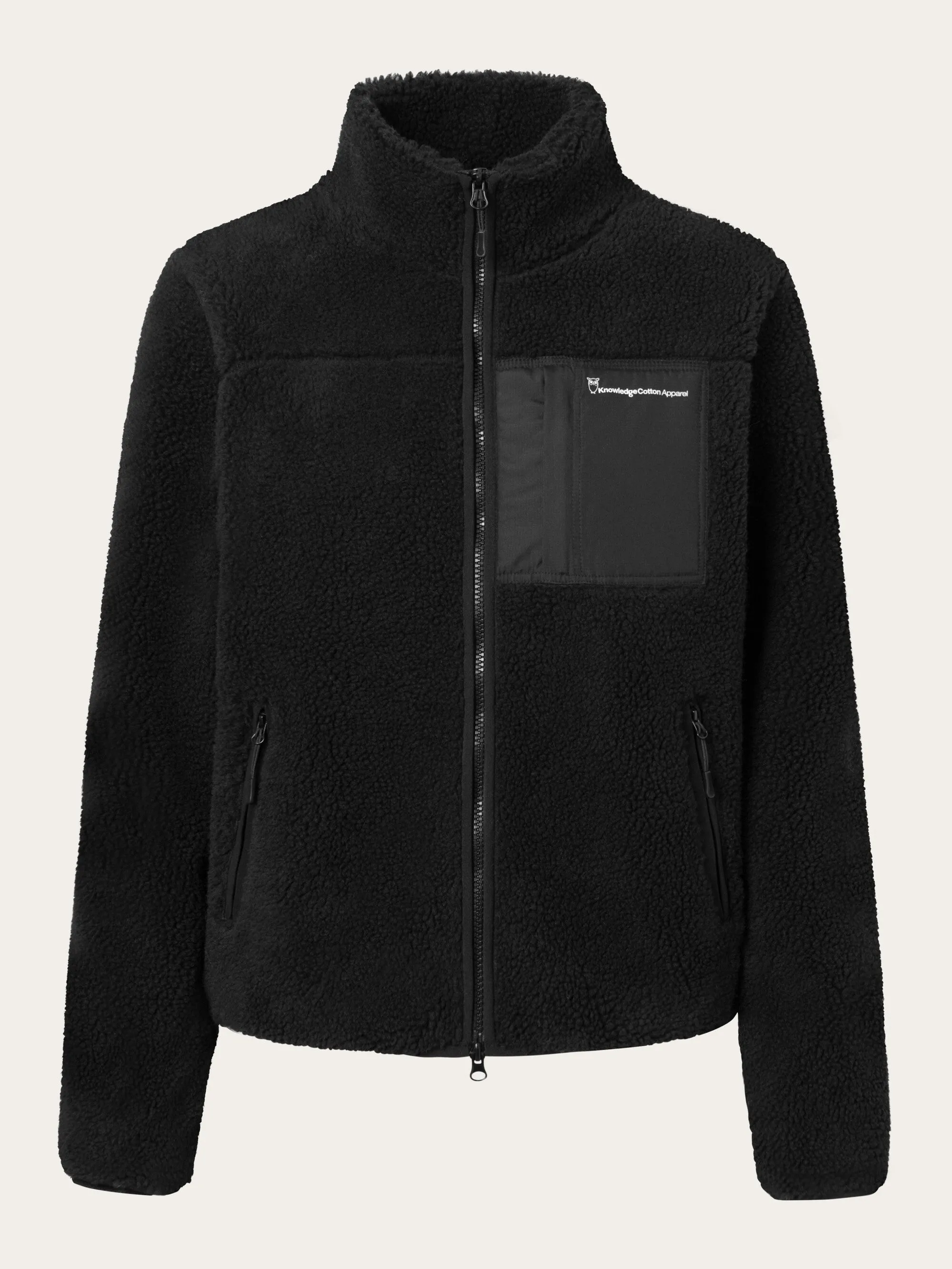 Teddy high neck zip jacket - Black Jet Knowledge Cotton