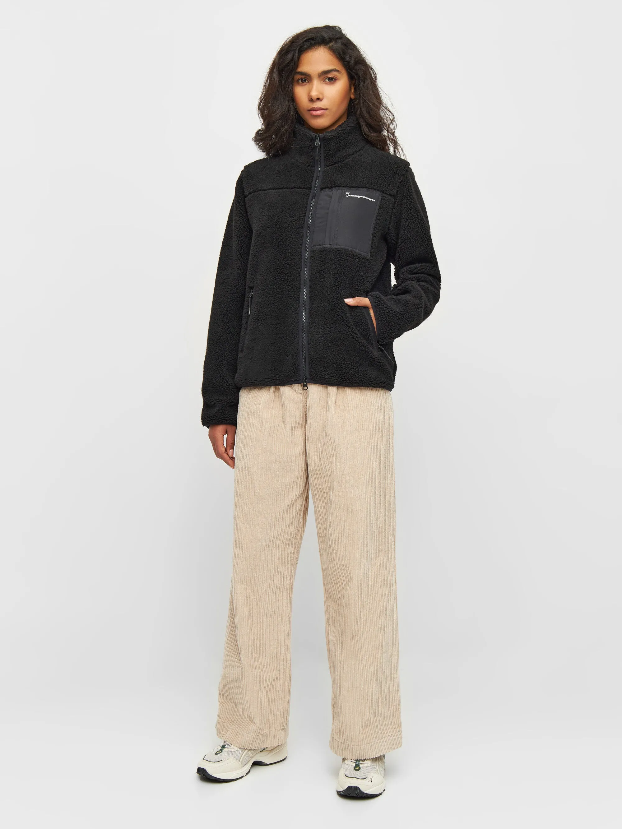 Teddy high neck zip jacket - Black Jet Knowledge Cotton