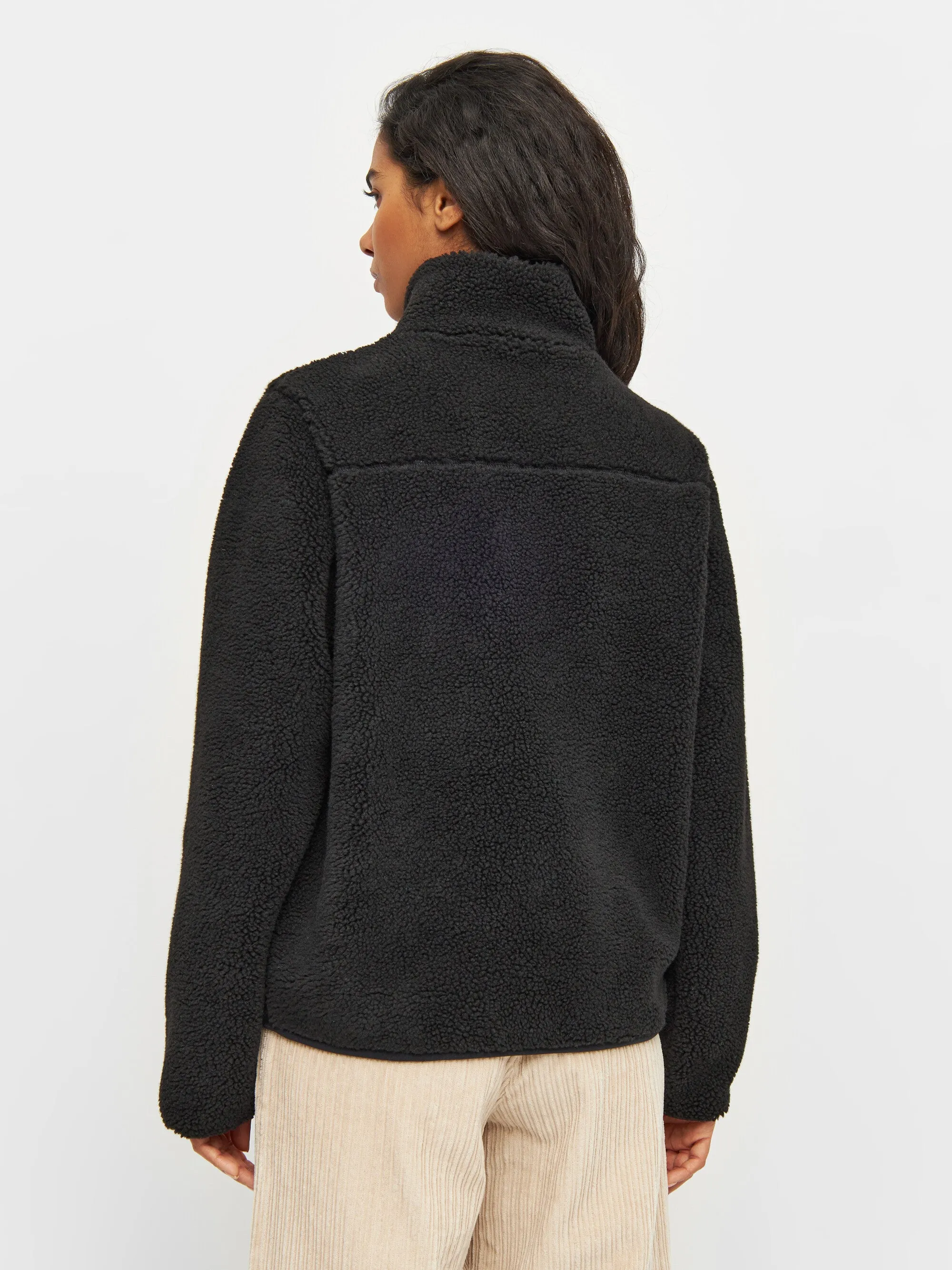 Teddy high neck zip jacket - Black Jet Knowledge Cotton