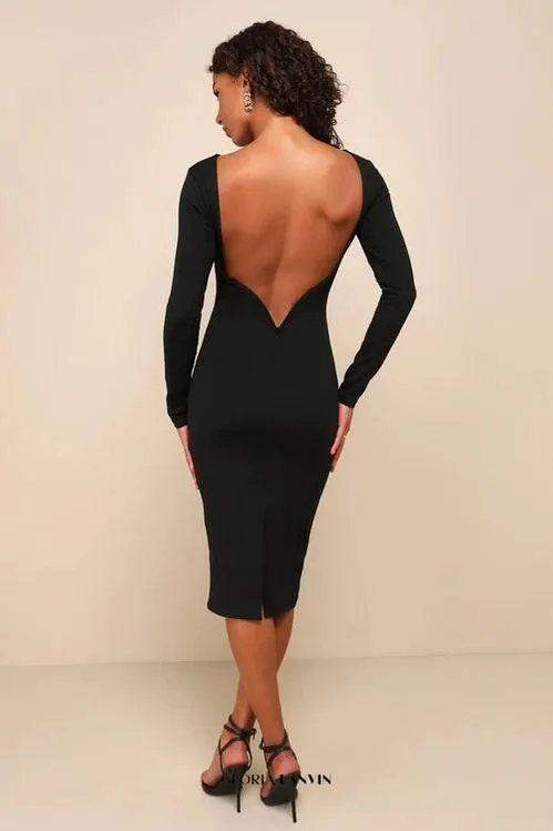 Va Va Voom Black Backless Midi Dress Gloria Lanvin