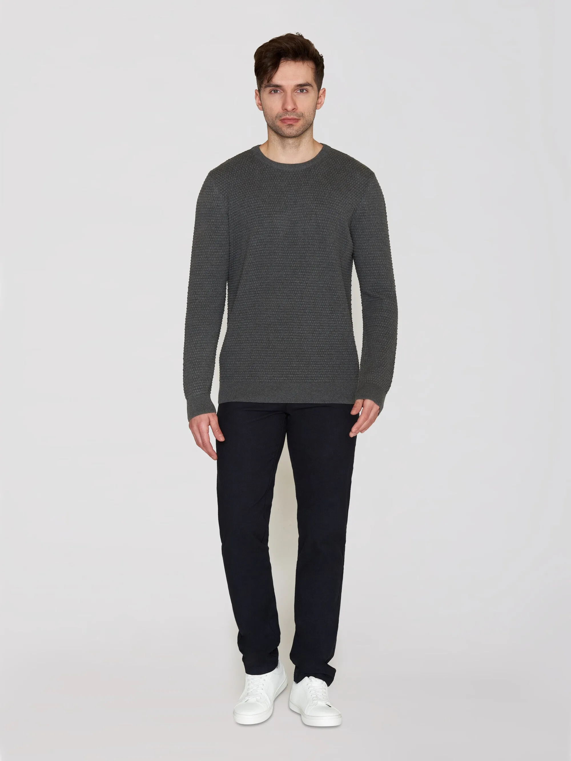 VAGN regular bubble knit crew neck - Regenerative Organic Certified - GOTS/Vegan - Dark Grey Melange Knowledge Cotton