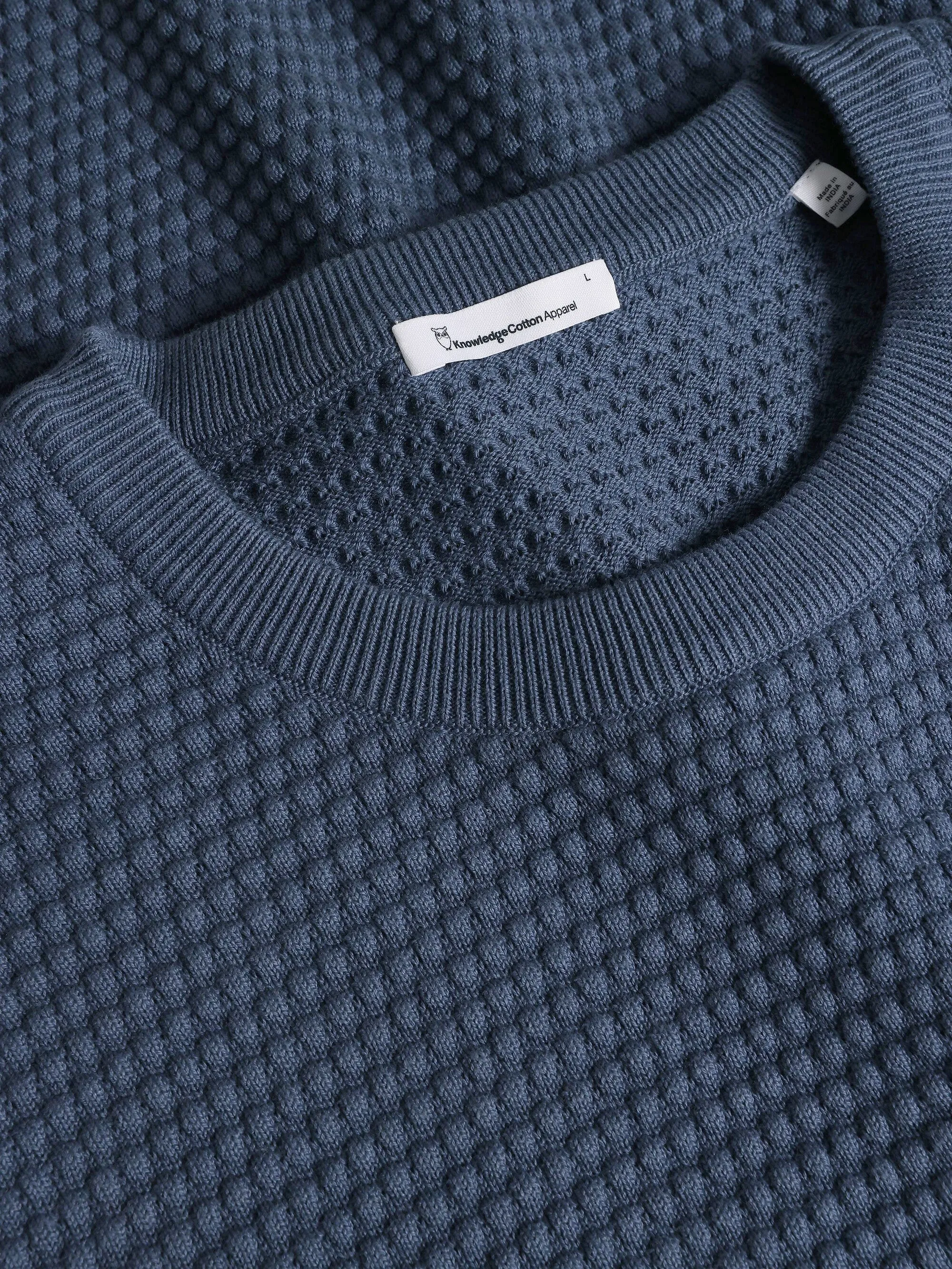 VAGN regular bubble knit crew neck - Regenerative Organic Certified - GOTS/Vegan - Vintage Indigo Knowledge Cotton