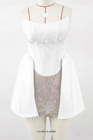 vicky pearl lace embellished bandage mini dress in white Gloria Lanvin