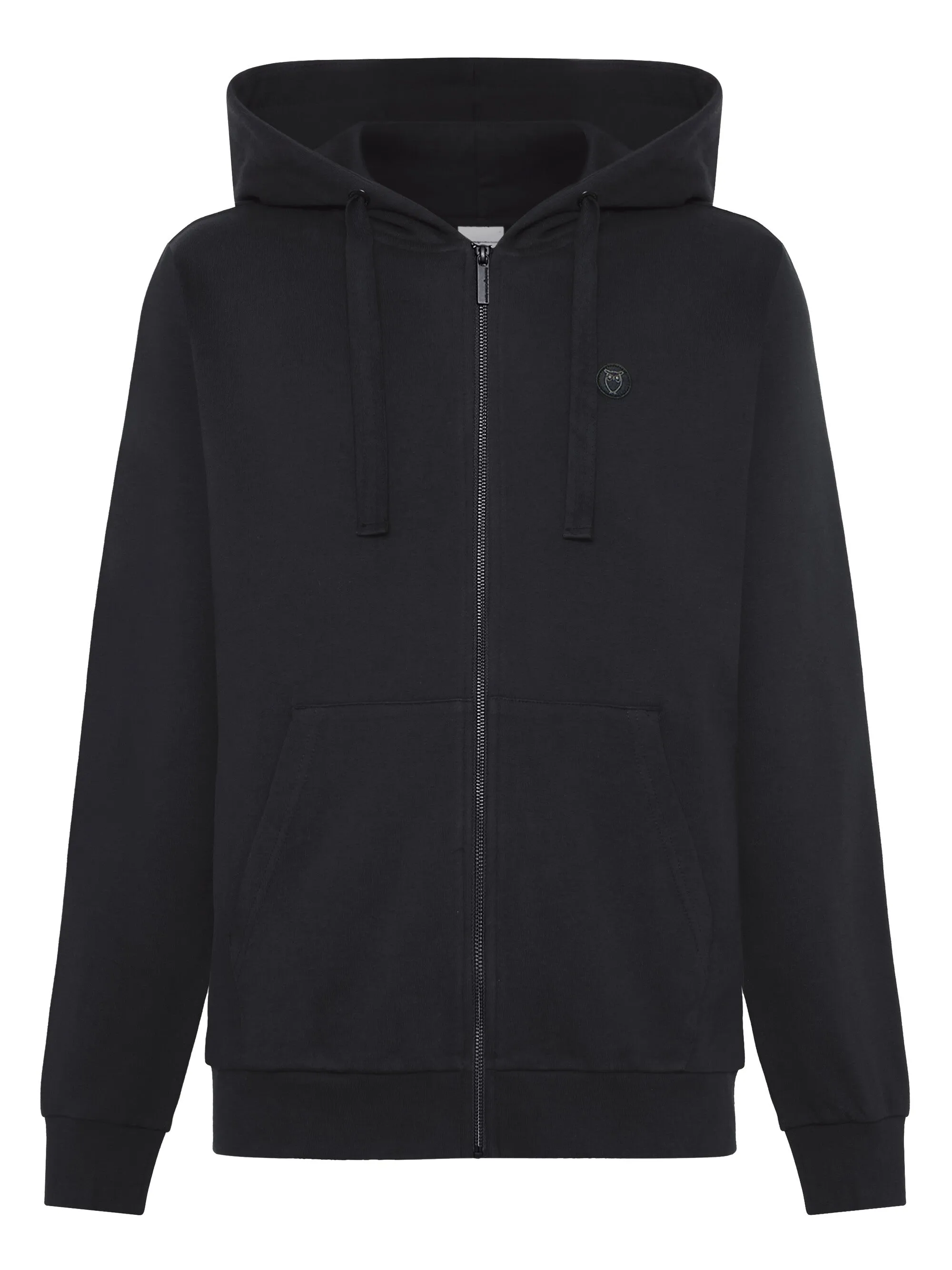 Zip hood kangaroo badge sweat - Black Jet Knowledge Cotton